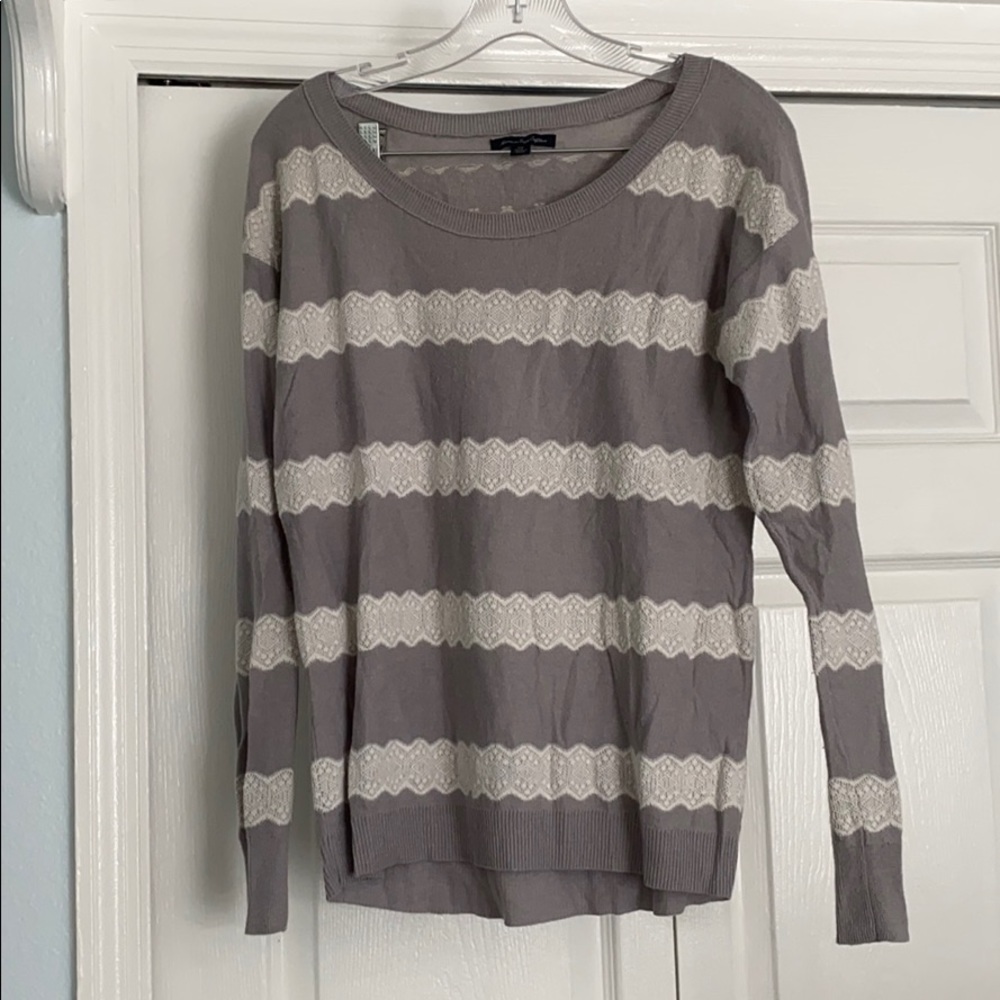 Gray and white striped sweater